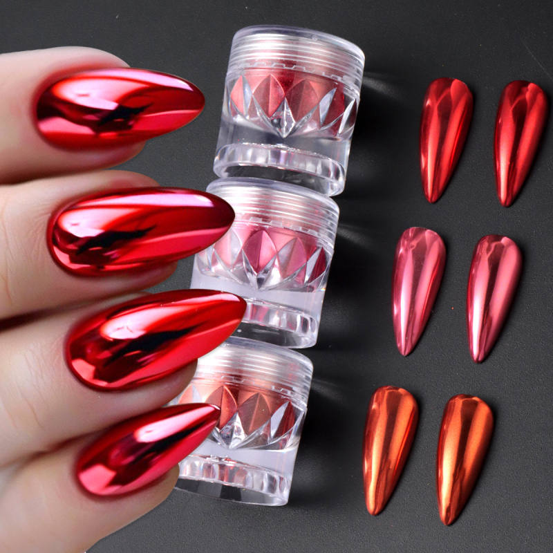 Nail Glitter Chrome - Хромированный красный розовый блестящий порошок для
