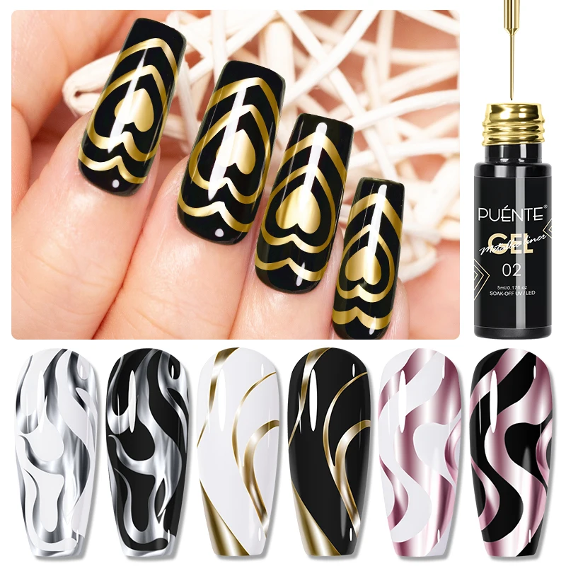 Nail Art Chrome - 5 мл золотой, серебристый металлический лайнер