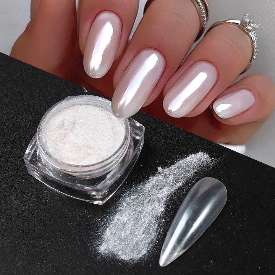 Nail Glitter Chrome - Белый жемчужный зеркальный лунный свет, порошок