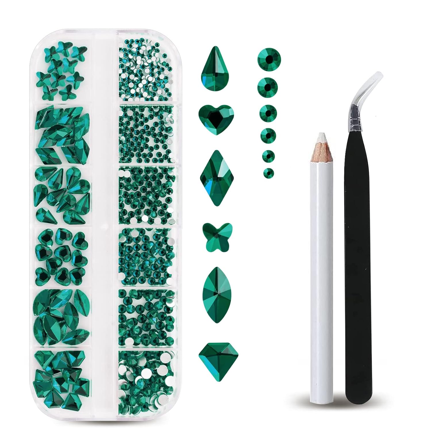 Nail Art Emerald Green - 12 сеток, изумрудные стразы для ногтей