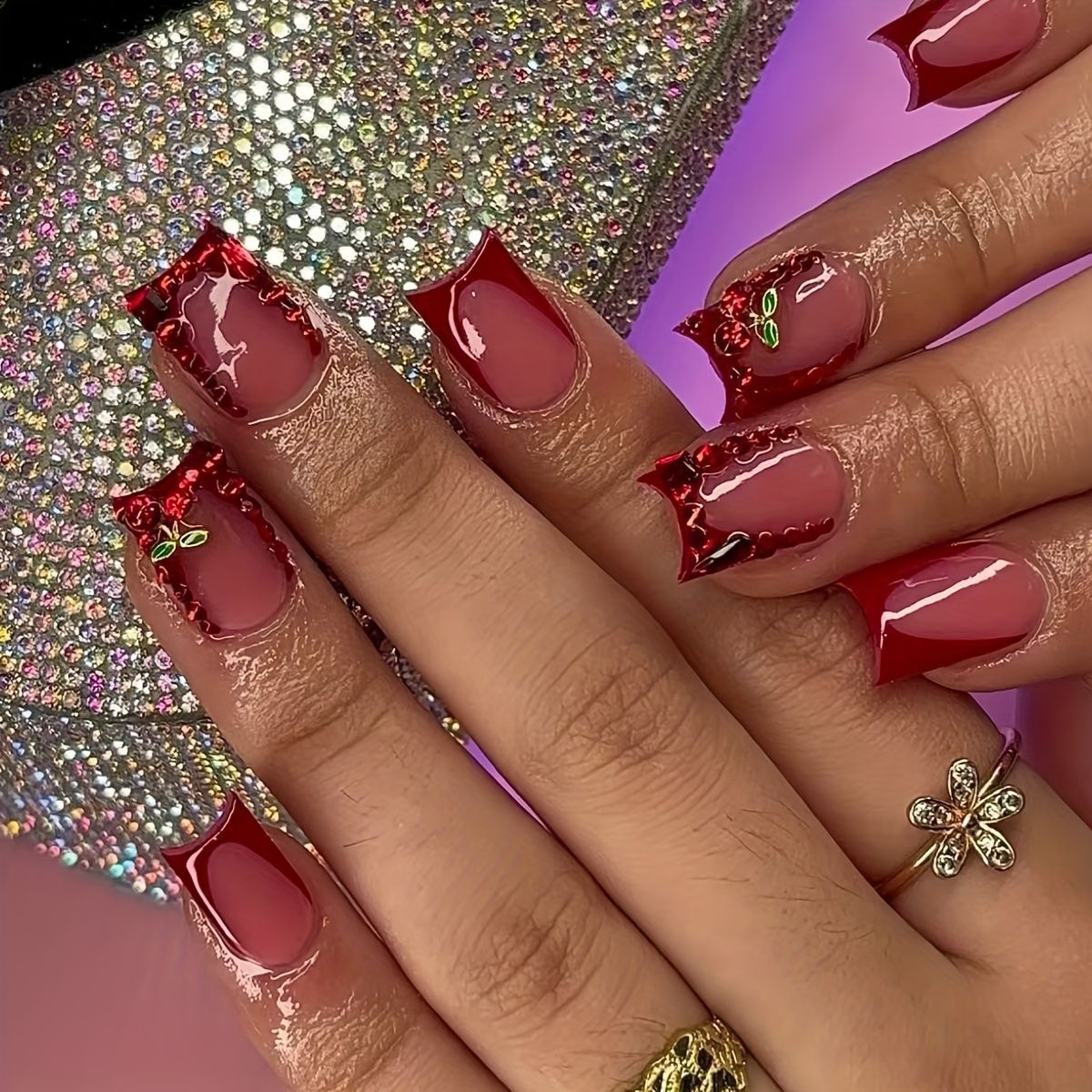 Nail Art Red Cherry - 24 шт. готовые накладные ногти Французский
