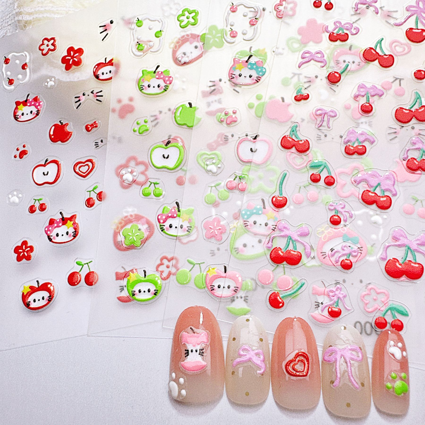Nail Art Red Cherry - 1 шт. зеленые и красные наклейки
