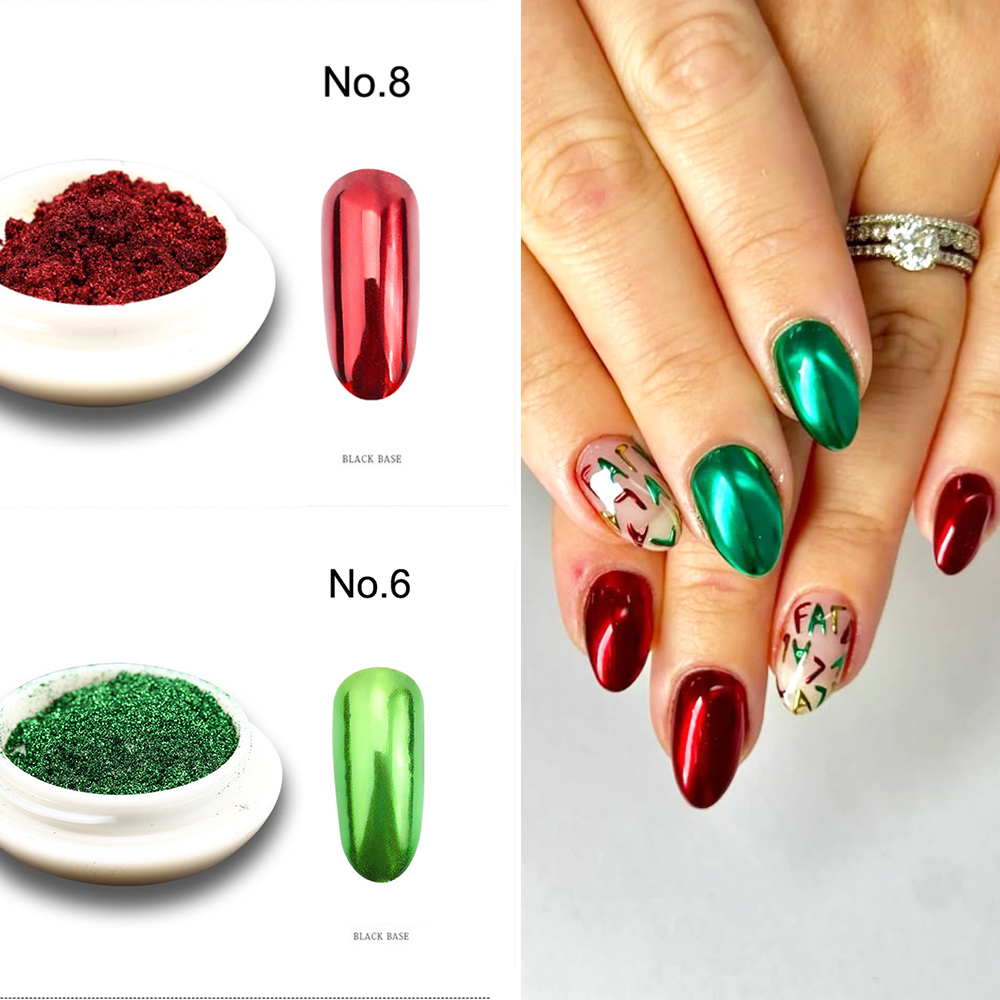Nail Glitter Chrome - 2 коробки/компл., красный, зеленый, хромированный, зеркальный,