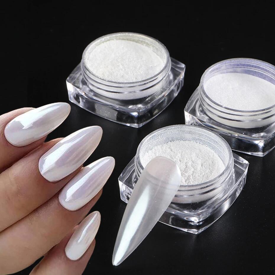 Nail Glitter Chrome - Лунный свет, жемчужно-белые ногти, блестящая пыль,