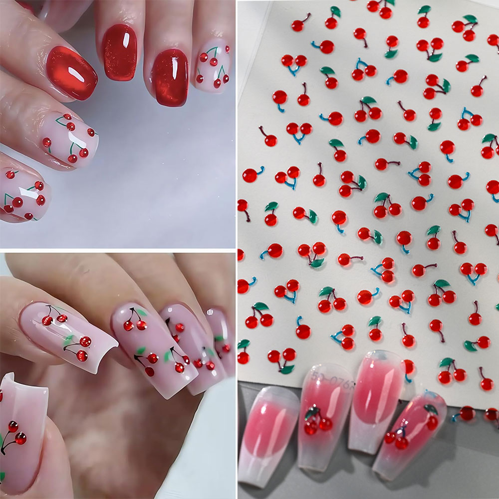 1/2 шт. 5D милые красные накле – обзор и цена Nail Art Red Cherry