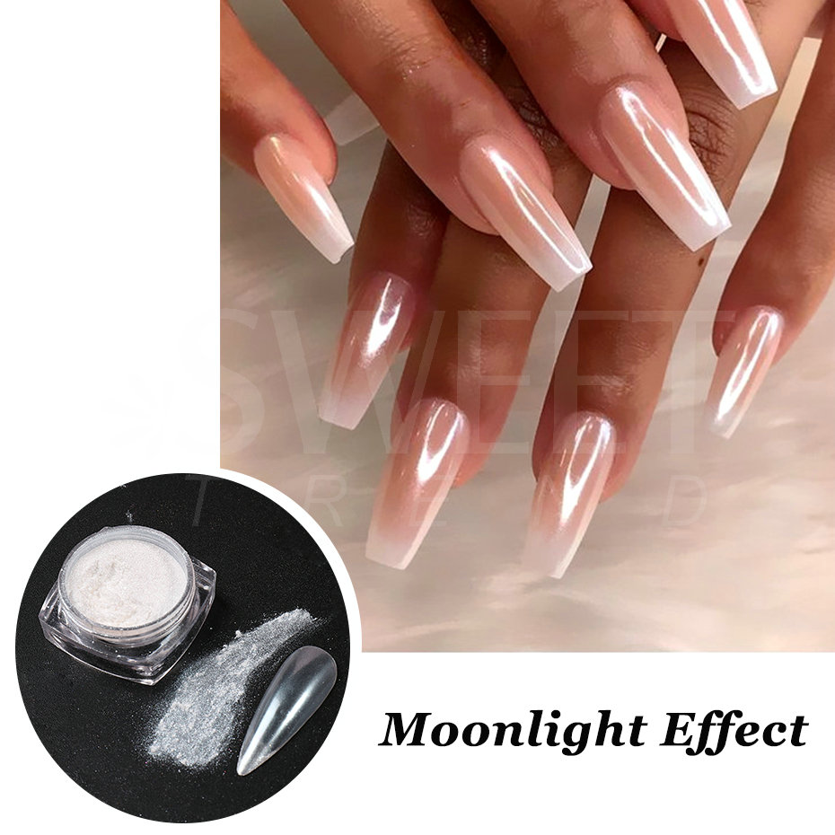 Белый жемчужный зеркальный лун – обзор и цена Nail Glitter Chrome