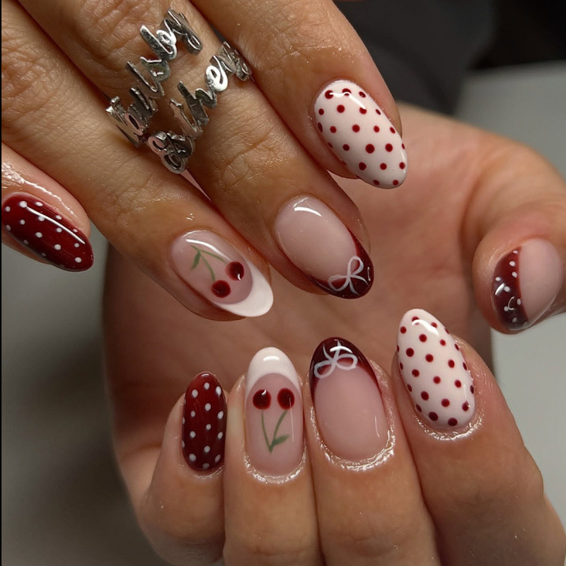 24 шт. модных красных накладны – обзор и цена Nail Art Red Cherry