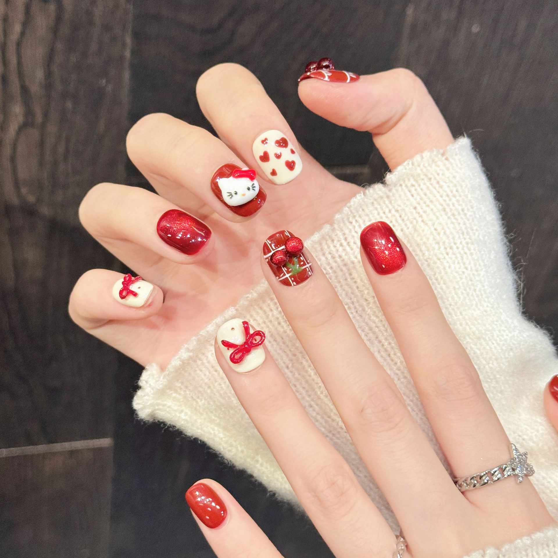 10 шт. Накладные ногти ручной  – обзор и цена Nail Art Red Cherry